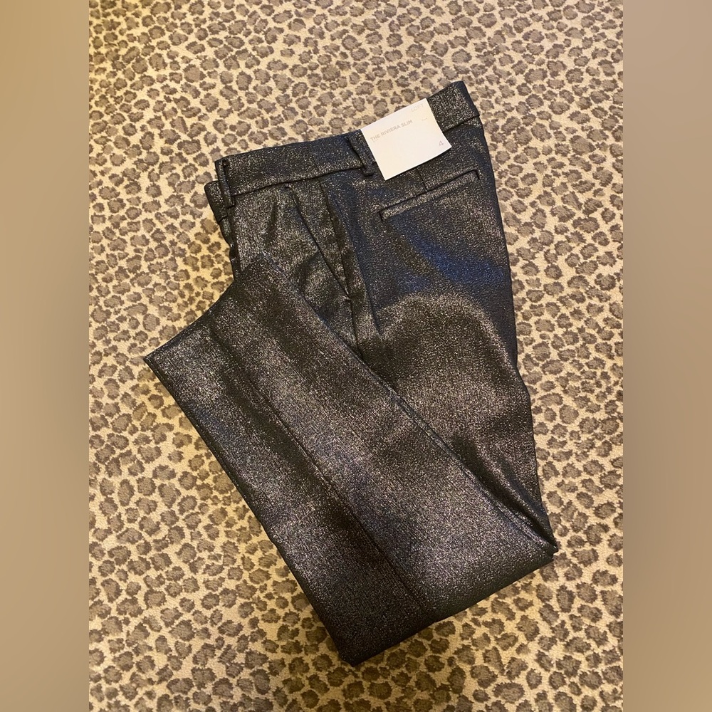 LOFT Reviera Slim Metallic Gray ankle pant Sz 4, NWT